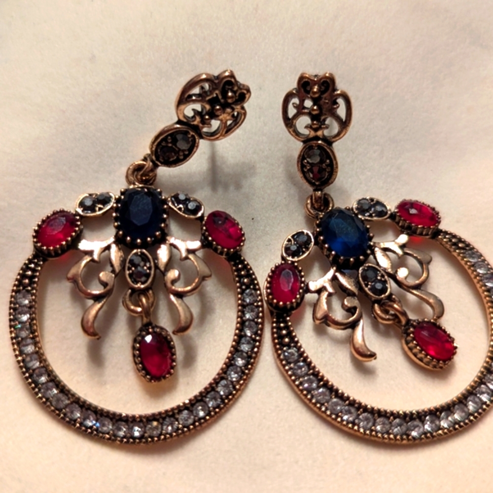 Gold and Red Victorian Chandelier Earrings